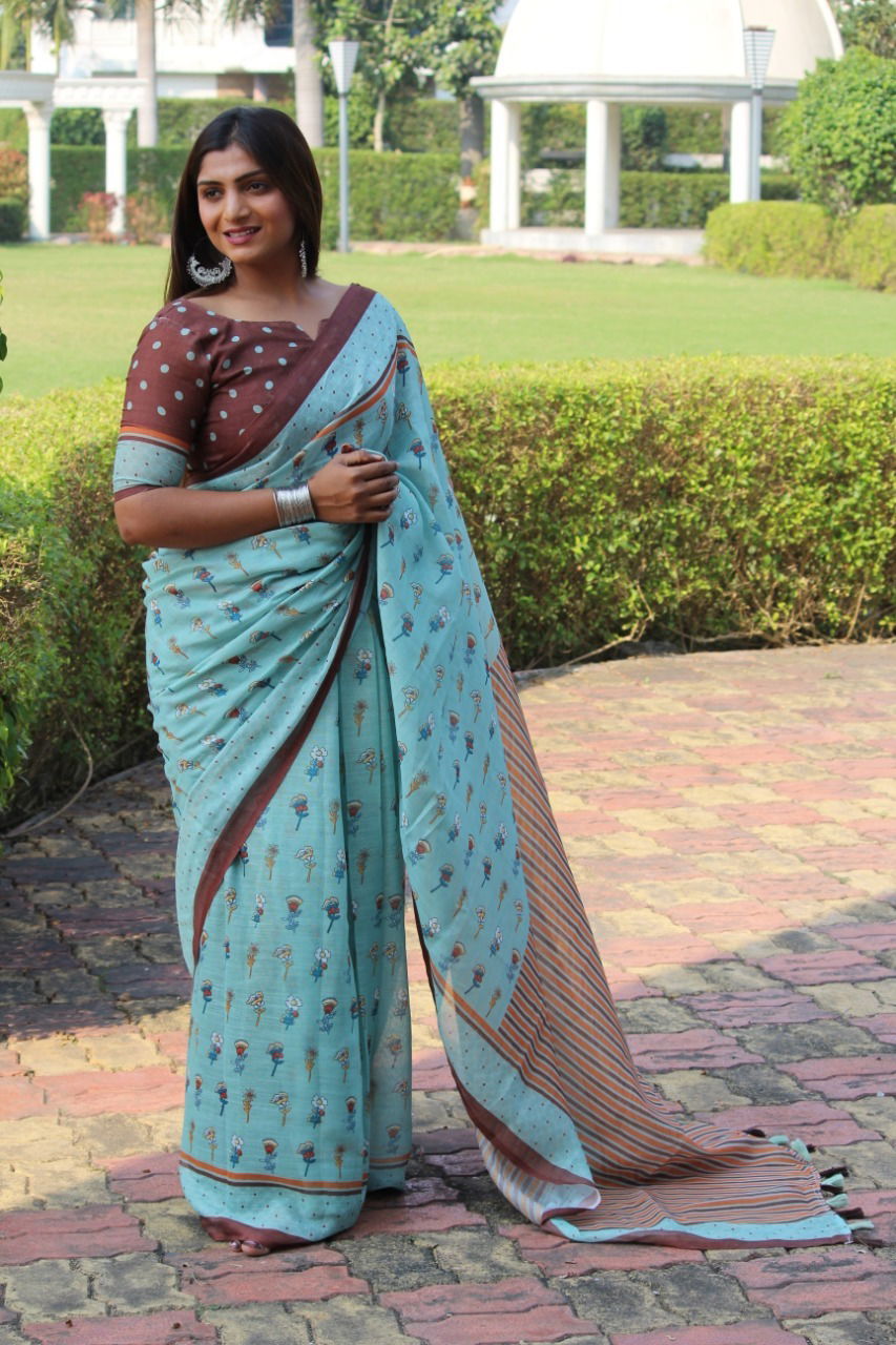 Spsc 74 Linen Woven Regular Wear Wholesale Printed Sarees
